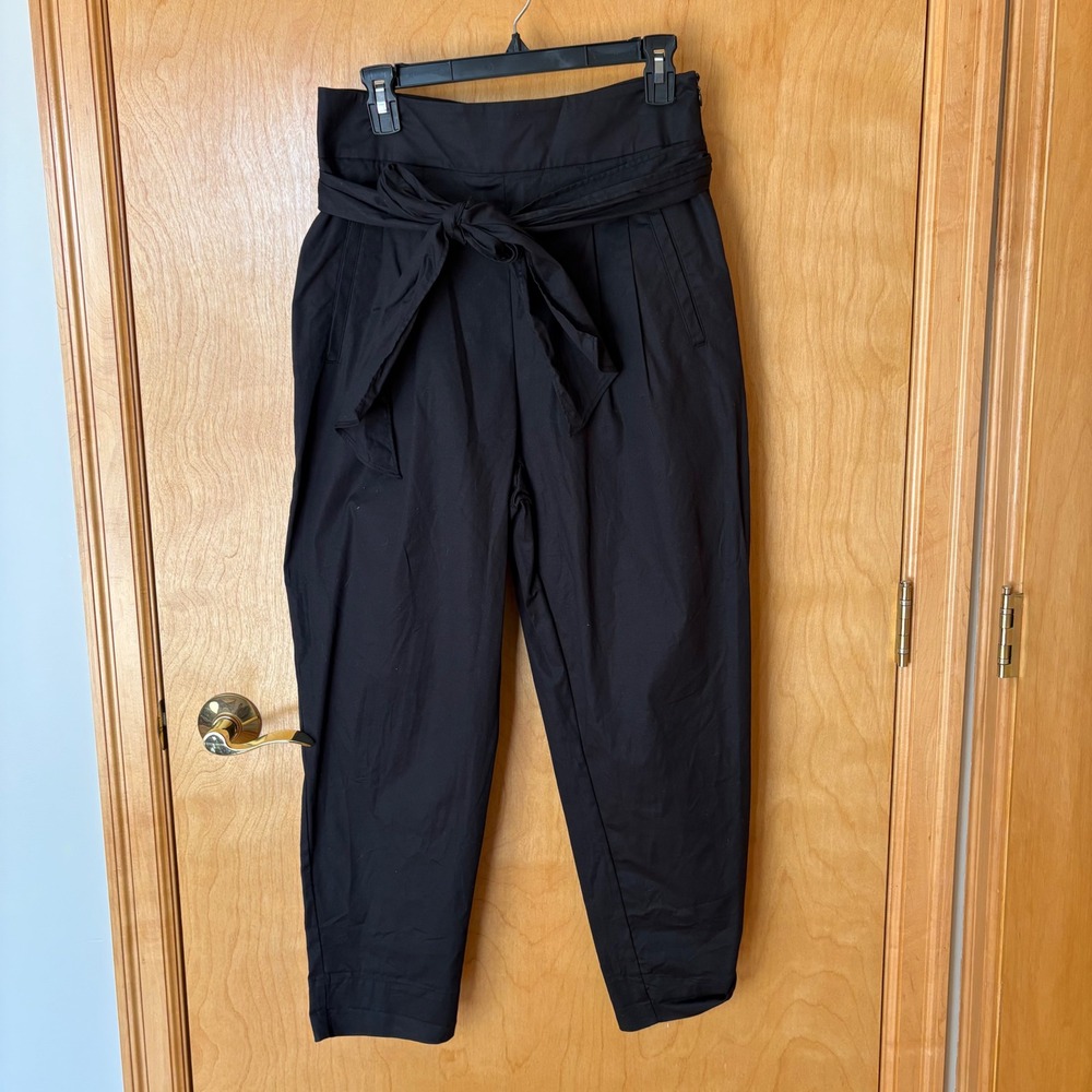 Cartonnier Anthropologie Tapered Pants Womens 8 Black Tie Waist High Rise